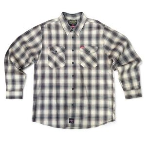 DIXXON Men's FR Plaid Button-Down Shirt - Ivory and Gray